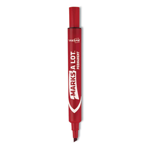 MARKS A LOT Regular Desk-Style Permanent Marker, Broad Chisel Tip, Red, Dozen (7887)