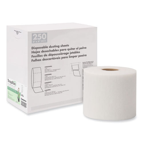 TrapEze Disposable Dusting Sheets, 8" x 125 ft, White, 250 Sheets/Roll,