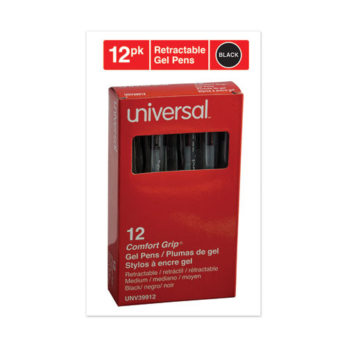 Comfort Grip Gel Pen, Retractable, Medium 0.7 mm, Black Ink, Clear/Black Barrel, Dozen