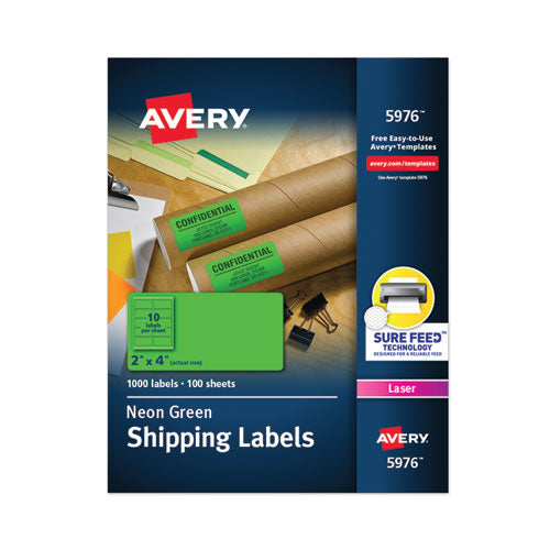 High-Visibility Permanent Laser ID Labels, 2 x 4, Neon Green, 1000/Box