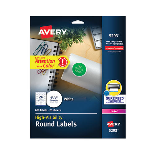 Permanent Laser Print-to-the-Edge ID Labels w/SureFeed, 1.66" dia, White, 600/PK