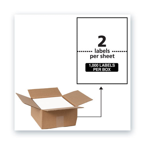 Waterproof Shipping Labels with TrueBlock Technology, Laser Printers, 5.5 x 8.5, White, 2/Sheet, 500 Sheets/Box