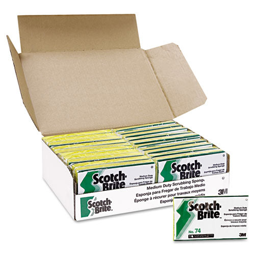 Medium-Duty Scrubbing Sponge, 3.6 x 6.1, 0.7" Thick, Yellow/Green, 20/Carton