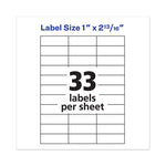 Copier Mailing Labels, Copiers, 1 x 2.81, White, 33/Sheet, 500 Sheets/Box