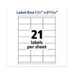 Copier Mailing Labels, Copiers, 1.5 x 2.81, White, 21/Sheet, 100 Sheets/Box