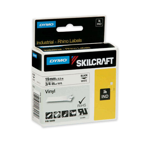 7530016871405 Dymo/SKILCRAFT Industrial Rhino Thermal Vinyl Label Tape Cassettes, 0.75" x 18 ft, Black on White