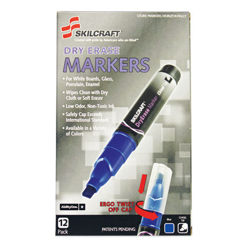 7520015105658 SKILCRAFT Dry Erase Marker, Broad Chisel Tip, Blue, Dozen
