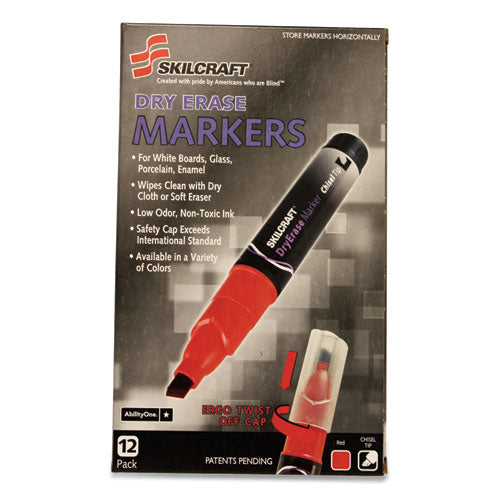 7520015105661 SKILCRAFT Dry Erase Marker, Broad Chisel Tip, Red, Dozen