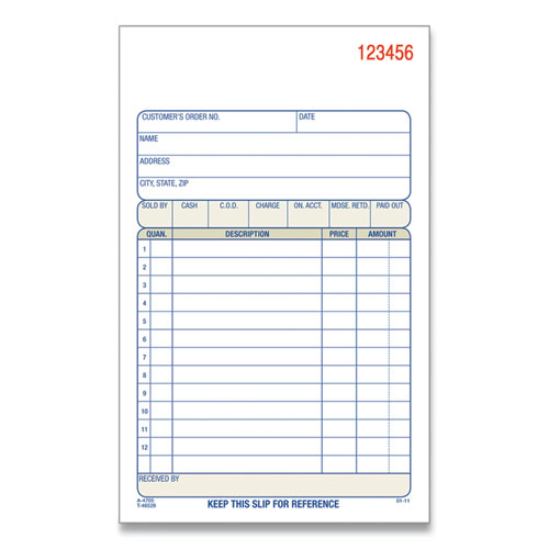 2-Part Sales Book, 12 Lines, Two-Part Carbonless, 4.19 x 7.19, 50 Forms/Pad, 10 Pads/Box