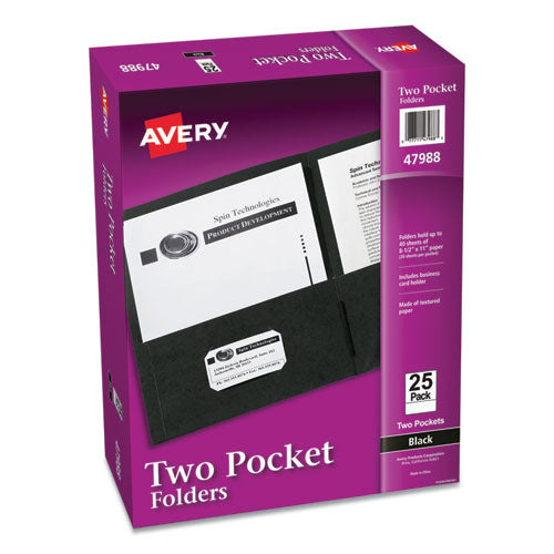 Two-Pocket Folder, 40-Sheet Capacity, 11 x 8.5, Black, 25/Box