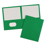 Two-Pocket Folder, 40-Sheet Capacity, 11 x 8.5, Green, 25/Box