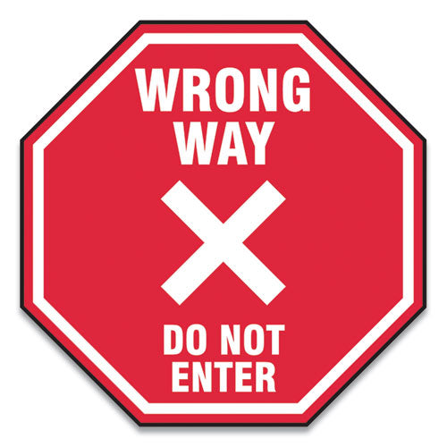 Slip-Gard Social Distance Floor Signs, 12 x 12, "Wrong Way Do Not Enter", Red, 25/Pack