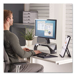 Smart Suites Corner Monitor Riser, For 21" Monitors, 18.5" x 12.5" x 3.88" to 5.13", Black/Clear Frost, Supports 40 lbs