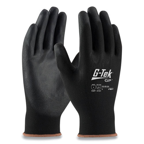 GP Polyurethane-Coated Nylon Gloves, Large, Black, 12 Pairs