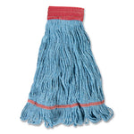 Looped-End Wet Mop Head, Cotton/Rayon/Polyester Blend, Large, 5" Headband, Blue