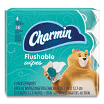 Flushable Wipes, 1-Ply, 5 x 7.2, Unscented, White, 40 Wipes/Tub, 4 Tubs/Pack