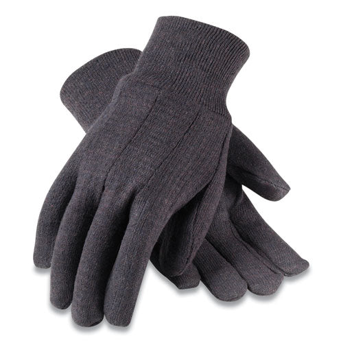 Polyester/Cotton Jersey Gloves, Men's, Brown, 12 Pairs