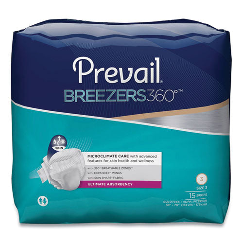 Breezers360 Degree Briefs, Ultimate Absorbency, Size 3, 58" to 70" Waist, 60/Carton