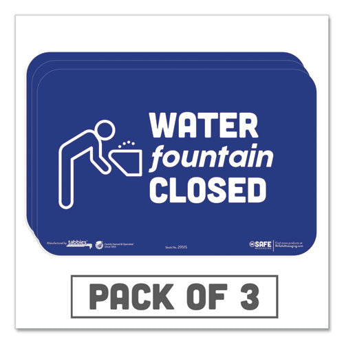 BeSafe Messaging Education Wall Signs, 9 x 6, "Water Fountain Closed", 3/Pack