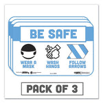 BeSafe Messaging Education Wall Signs, 9 x 6, "Be Safe, Wear a Mask, Wash Your Hands, Follow the Arrows", 3/Pack