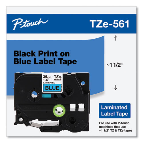 TZe Standard Adhesive Laminated Labeling Tape, 1.4" x 26.2 ft, Black on Blue