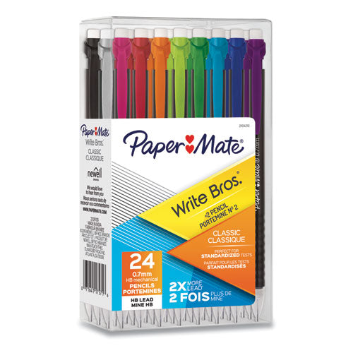 Write Bros Mechanical Pencil, 0.7 mm, HB (#2), Black Lead, Assorted Barrel Colors, 24/Pack