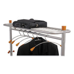 Garment Racks, Two-Sided, 2-Shelf Coat Rack, 6 Hanger/6 Hook, 44.8w x 21.67d x 70.8h, Silver/Wood