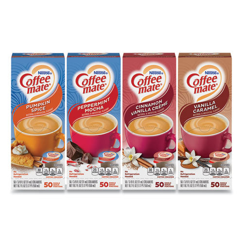 Liquid Coffee Creamer, Cinnamon/Peppermint/Pumpkin/Vanilla, 0.38oz Mini Cups, 50/PK,4 PK/CT, Ships in 1-3 Business Days