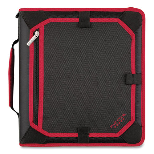 Zipper Binder, 3 Rings, 2" Capacity, 11 x 8.5, Black/Red Accents