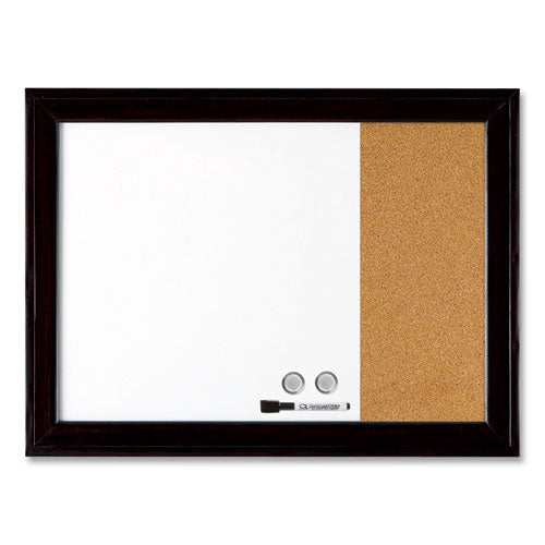 Home Decor Magnetic Combo Dry Erase Board with Cork Board on Side, 23 x 17, Tan/White Surface, Black Wood Frame