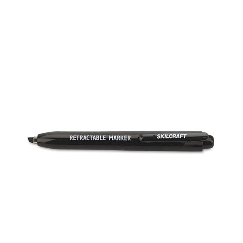 7520015550297 SKILCRAFT Retractable Permanent Marker, Broad Chisel Tip, Black, 4/Pack