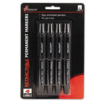 7520015550297 SKILCRAFT Retractable Permanent Marker, Broad Chisel Tip, Black, 4/Pack