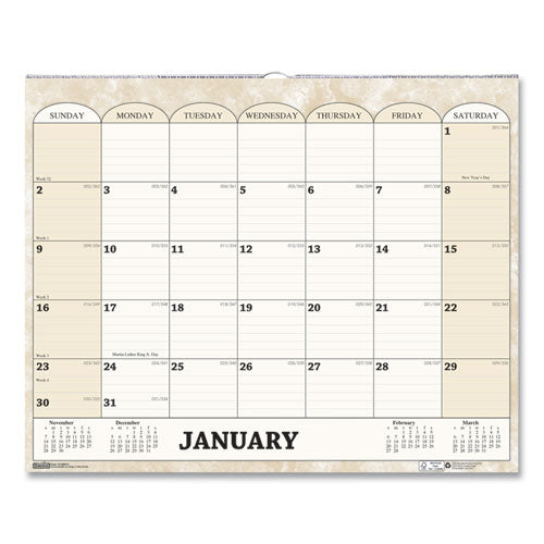 Recycled Monthly Horizontal Wall Calendar, Marble Stone Artwork, 14.88 x 12, White/Sand Sheets, 12-Month (Jan to Dec): 2024
