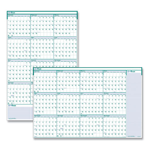 Express Track Recycled Reversible/Erasable Yearly Wall Calendar, 24 x 37, White/Teal Sheets, 12-Month (Jan to Dec): 2024