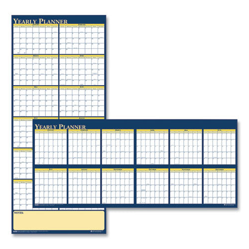 Recycled Reversible Yearly Wall Planner, 60 x 26, White/Blue/Yellow Sheets, 12-Month (Jan to Dec): 2024