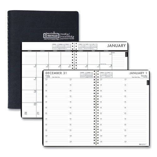 24/7 Recycled Daily Appointment Book/Monthly Planner, 10 x 7, Black Cover, 12-Month (Jan to Dec): 2024