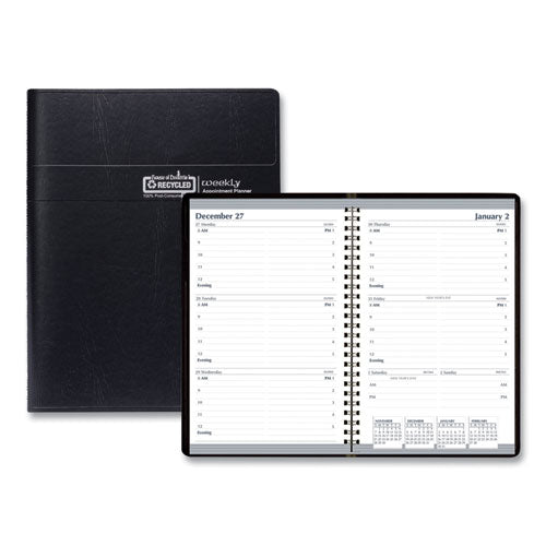 Recycled Weekly Appointment Book, 8 x 5, Black Cover, 12-Month (Jan to Dec): 2024