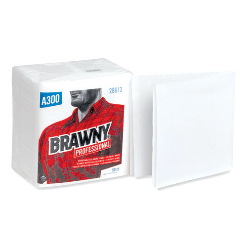 Professional Cleaning Towels, 1-Ply, 12 x 13, White, 50/Pack, 12 Packs/Carton