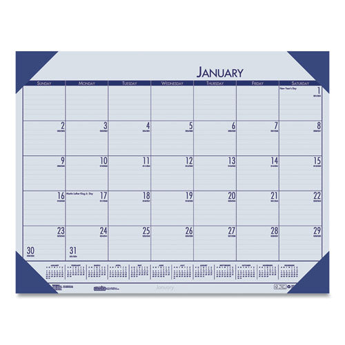 EcoTones Recycled Monthly Desk Pad Calendar, 18.5 x 13, Ocean Blue Sheets/Corners, Black Binding, 12-Month (Jan to Dec): 2024