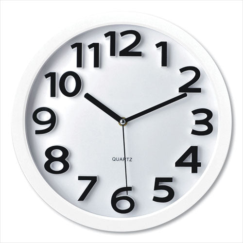 Wall Clock with Raised Numerals and Silent Sweep Dial, 13' Overall Diameter, White Case, White Face, 1 AA (sold separately)