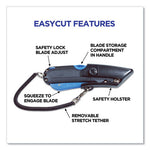 Easycut Self-Retracting Cutter with Safety-Tip Blade, Holster and Lanyard, 6" Plastic Handle, Black/Blue