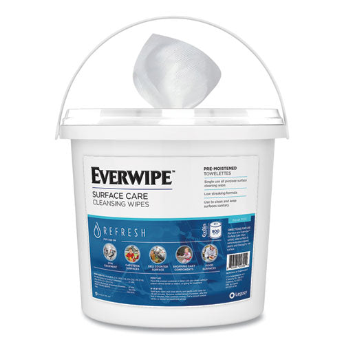 Cleaning and Deodorizing Wipes, 1-Ply, 8 x 6, Lemon, White, 900/Dispenser Bucket, 2 Buckets/Carton