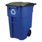 Square Brute Recycling Rollout Container, 50 gal, Plastic, Blue