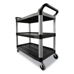 Three-Shelf Service Cart, Plastic, 3 Shelves, 200 lb Capacity, 18.63" x 33.63" x 37.75", Black