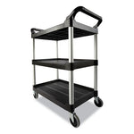 Xtra Utility Cart with Open Sides, Plastic, 3 Shelves, 300 lb Capacity, 40.63" x 20" x 37.81", Black