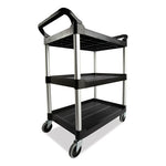 Xtra Utility Cart with Open Sides, Plastic, 3 Shelves, 300 lb Capacity, 40.63" x 20" x 37.81", Black