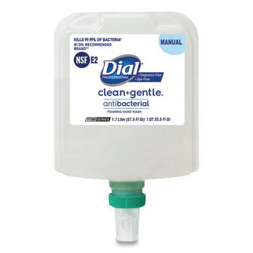 Clean+Gentle Antibacterial Foaming Hand Wash Refill for Dial 1700 Dispenser, Fragrance Free, 1.7 L, 3/Carton