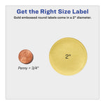 Round Labels, Inkjet Printers, 2" dia, Gold, 12/Sheet, 8 Sheets/Pack