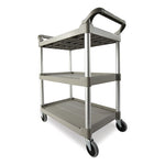 Three-Shelf Service Cart, Plastic, 3 Shelves, 200 lb Capacity, 18.63" x 33.63" x 37.75", Platinum