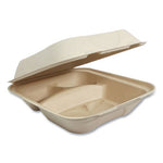 Fiber Hinged Containers, 3-Compartment, 8 x 8 x 3, Natural, Paper, 300/Carton